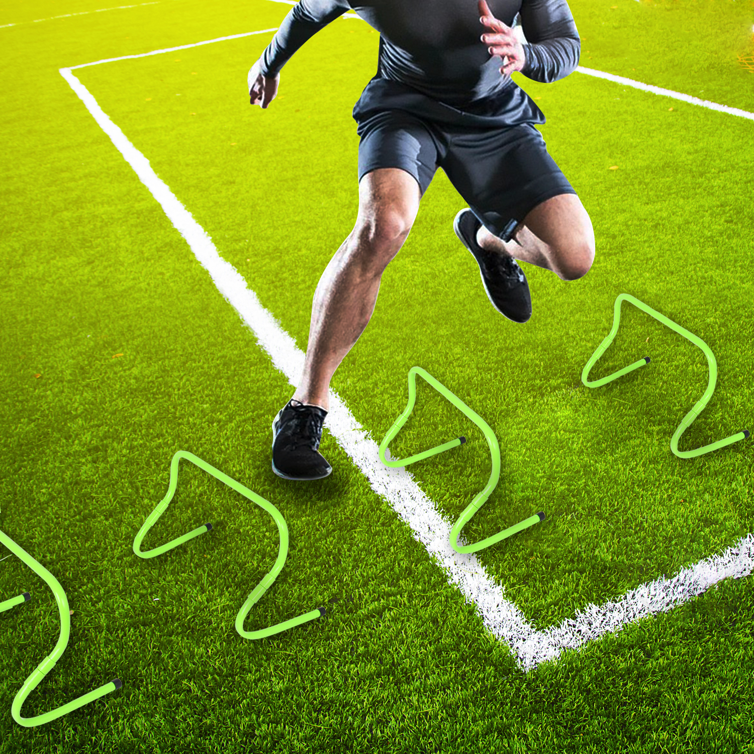 HIGH VISIBILITY Whether you're training indoors or are out on the field, pitch, or court, these brightly green colored speed agility training hurdles ensure easy visibility. Now you can comfortably run agility drills even on the most overcast of days.