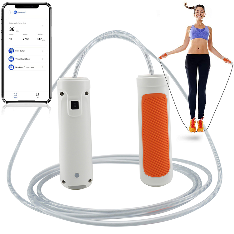 Reach fitness goal with APP Our fitness skipping rope can connect with our APP that can easily analyze and track your periodic workout data. You can grasp your skip time, total skip number, calories burned, and tangles to reach your fitness goal at any time.