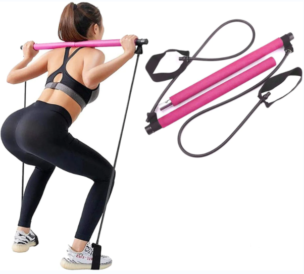 Full Body Exercise The pilates resistance band can be used to perform many different types of exercise (upper and lower body), build muscle, lose weight and shape your arms, abs, legs and glutes while also getting cardio in.